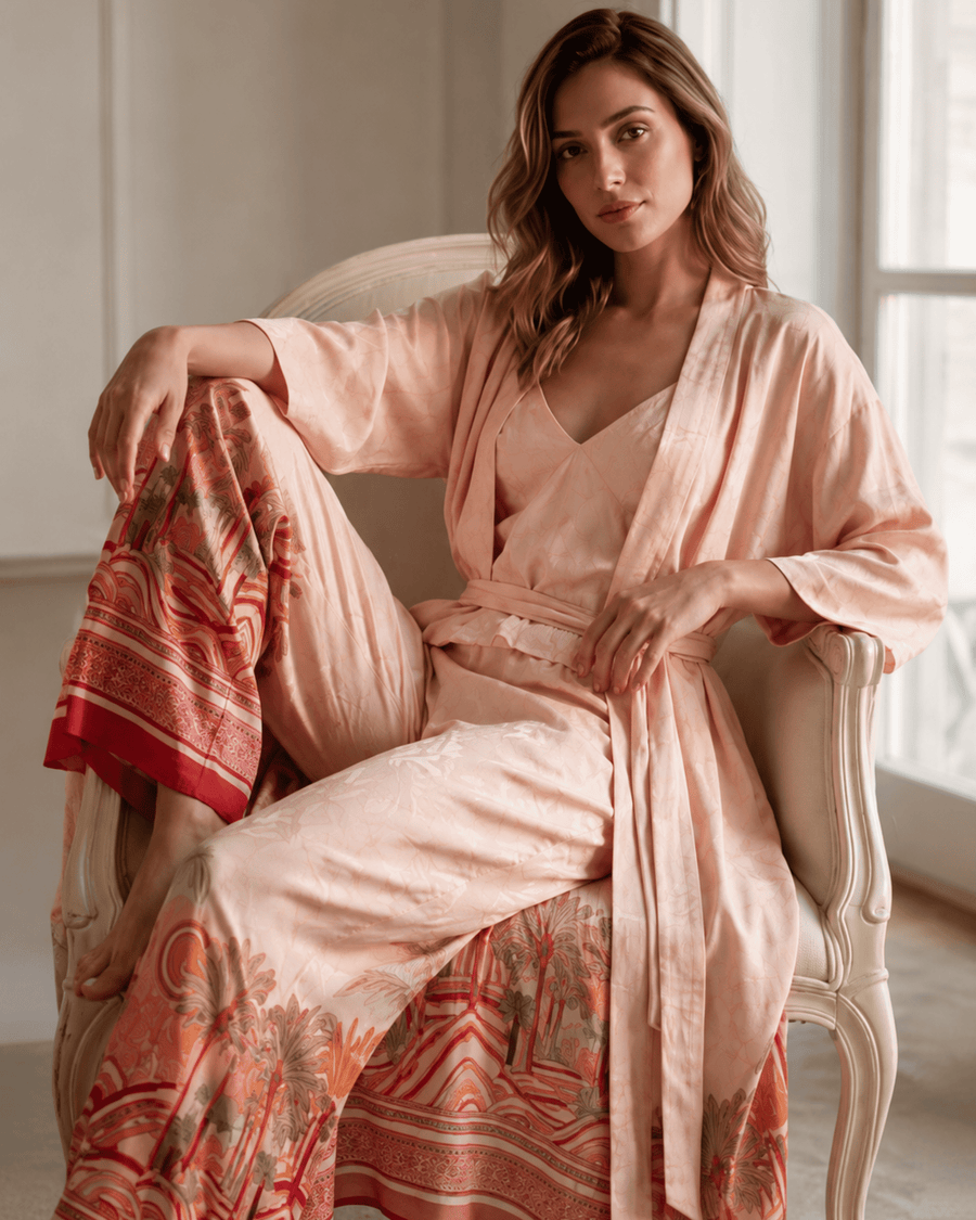 Pyjama Palmeraie Rose Poudré – Set 4 Pièces