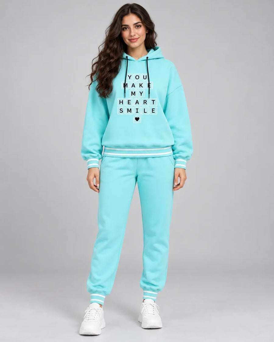 Ensemble Jogging Femme Bleu Turquoise à Capuche Heart Smile