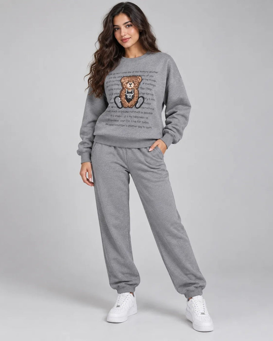 Ensemble Jogging Femme Teddy Gris – Sweat & Pantalon