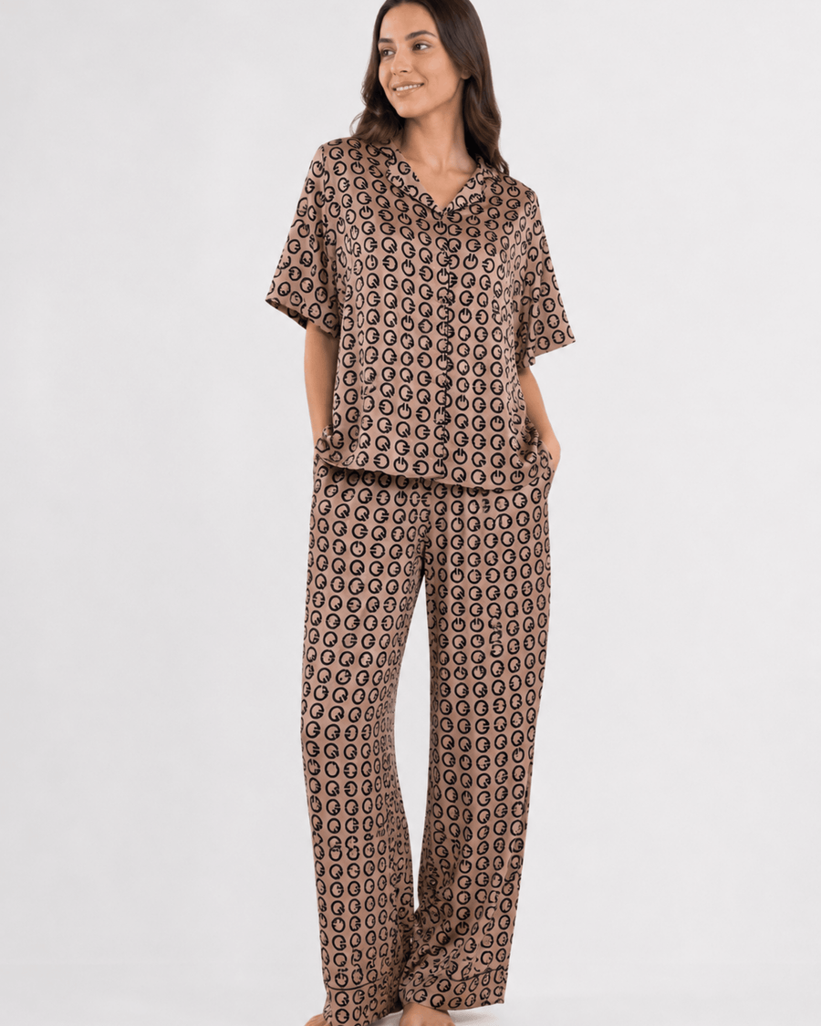 Pyjama Satin Oversize Monogramme Beige