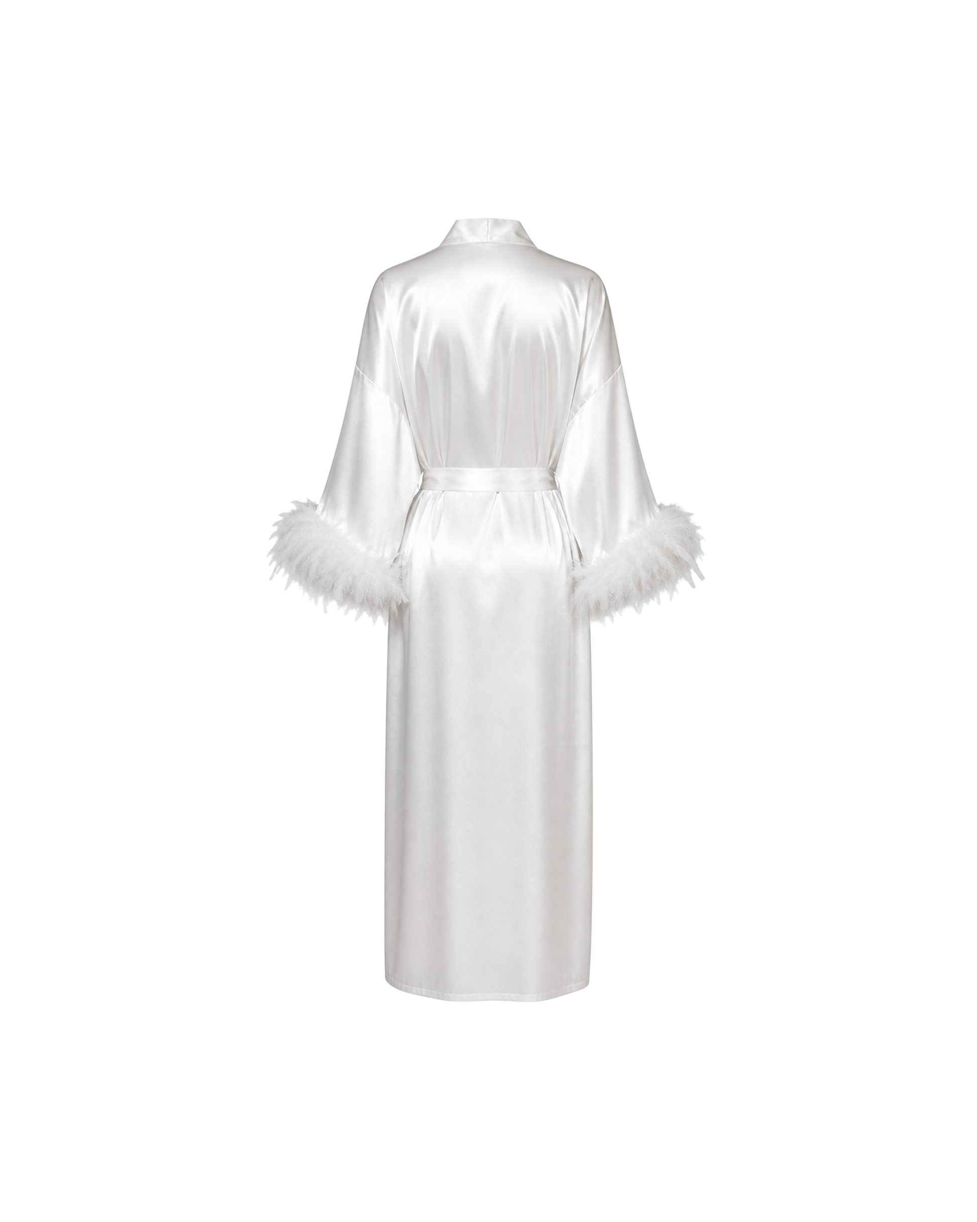 Peignoir Satin Ivoire à Plumes – Élégance & Confort Luxe