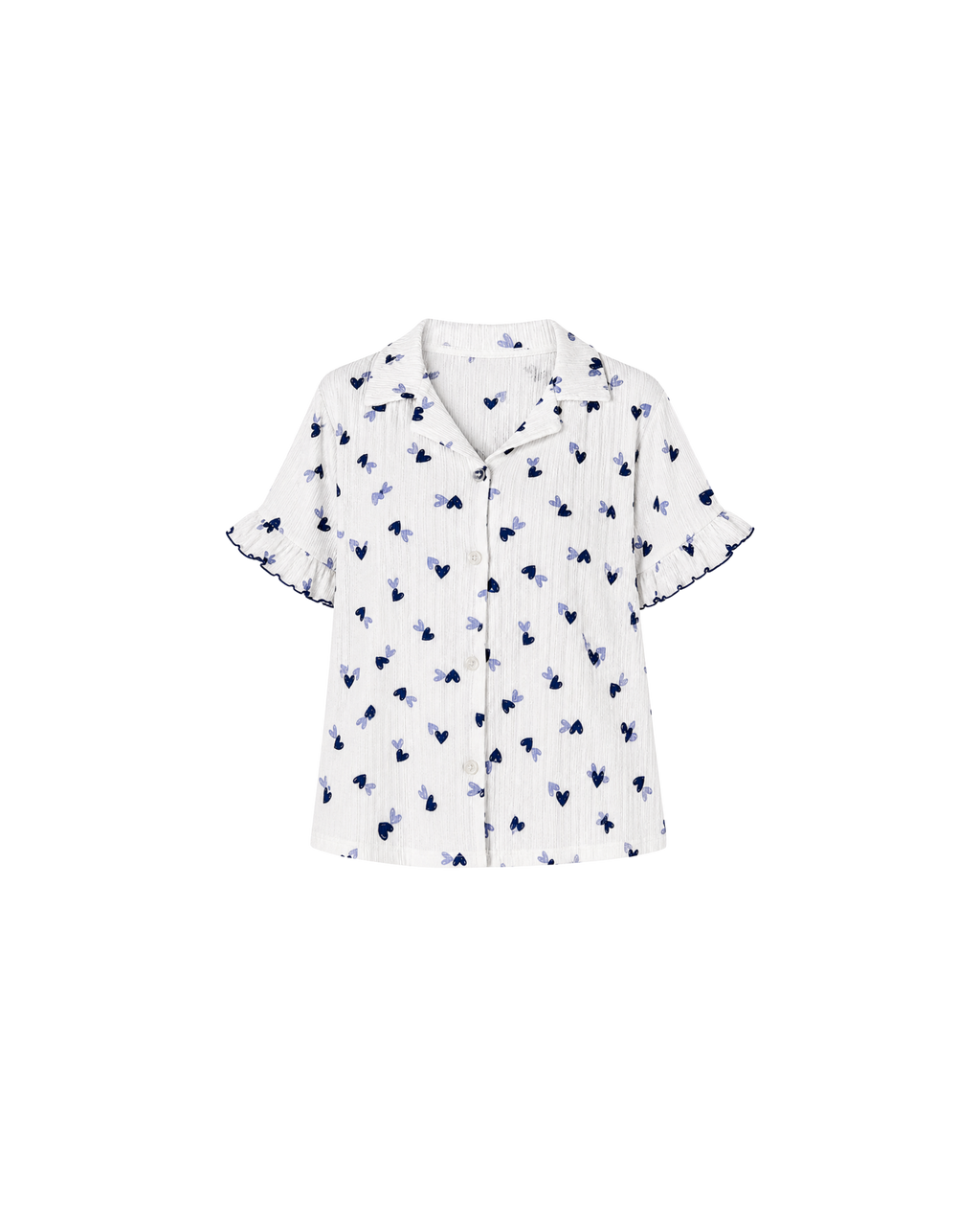 Pyjama Blanc 2 Pièces — Imprimé Cœurs Bleu Marine