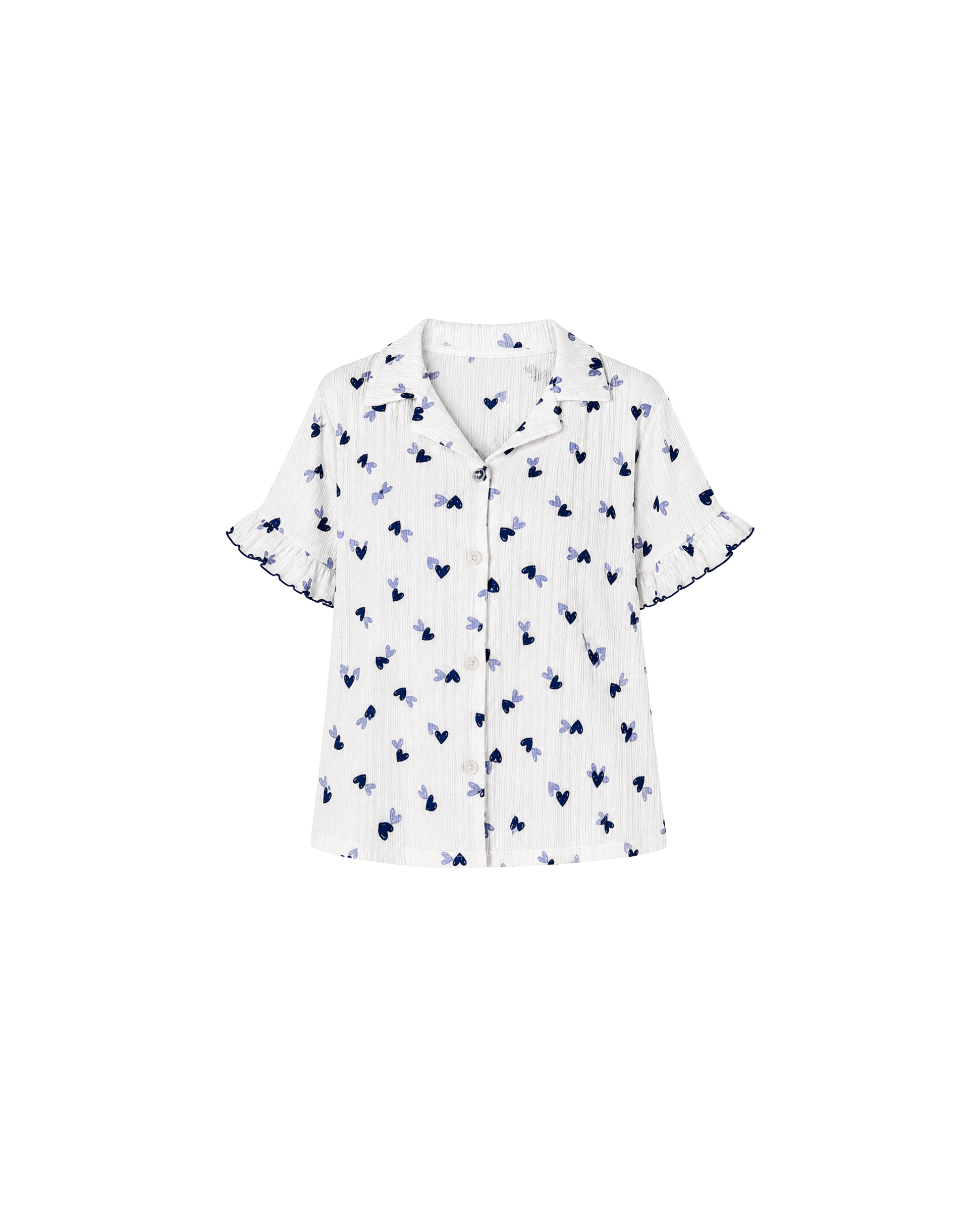 Pyjama Blanc 2 Pièces — Imprimé Cœurs Bleu Marine