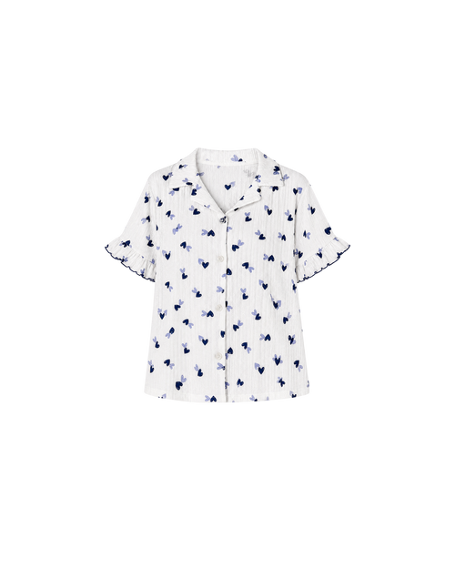 Pyjama Blanc 2 Pièces — Imprimé Cœurs Bleu Marine