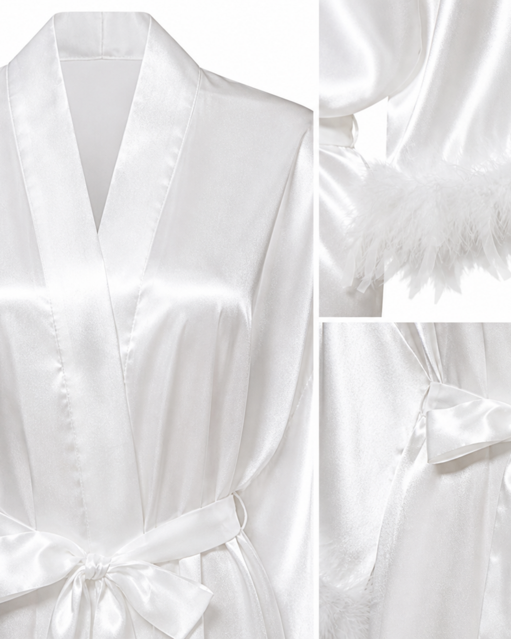 Peignoir Satin Ivoire à Plumes – Élégance & Confort Luxe