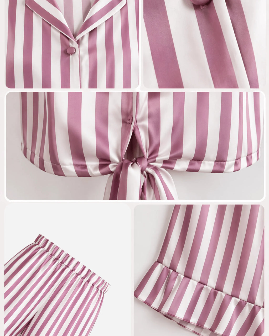 ENSEMBLE PYJAMA SATIN RAYÉ ROSE & BLANC SHORT VOLANTÉ - La Sprezzatura pyjamas
