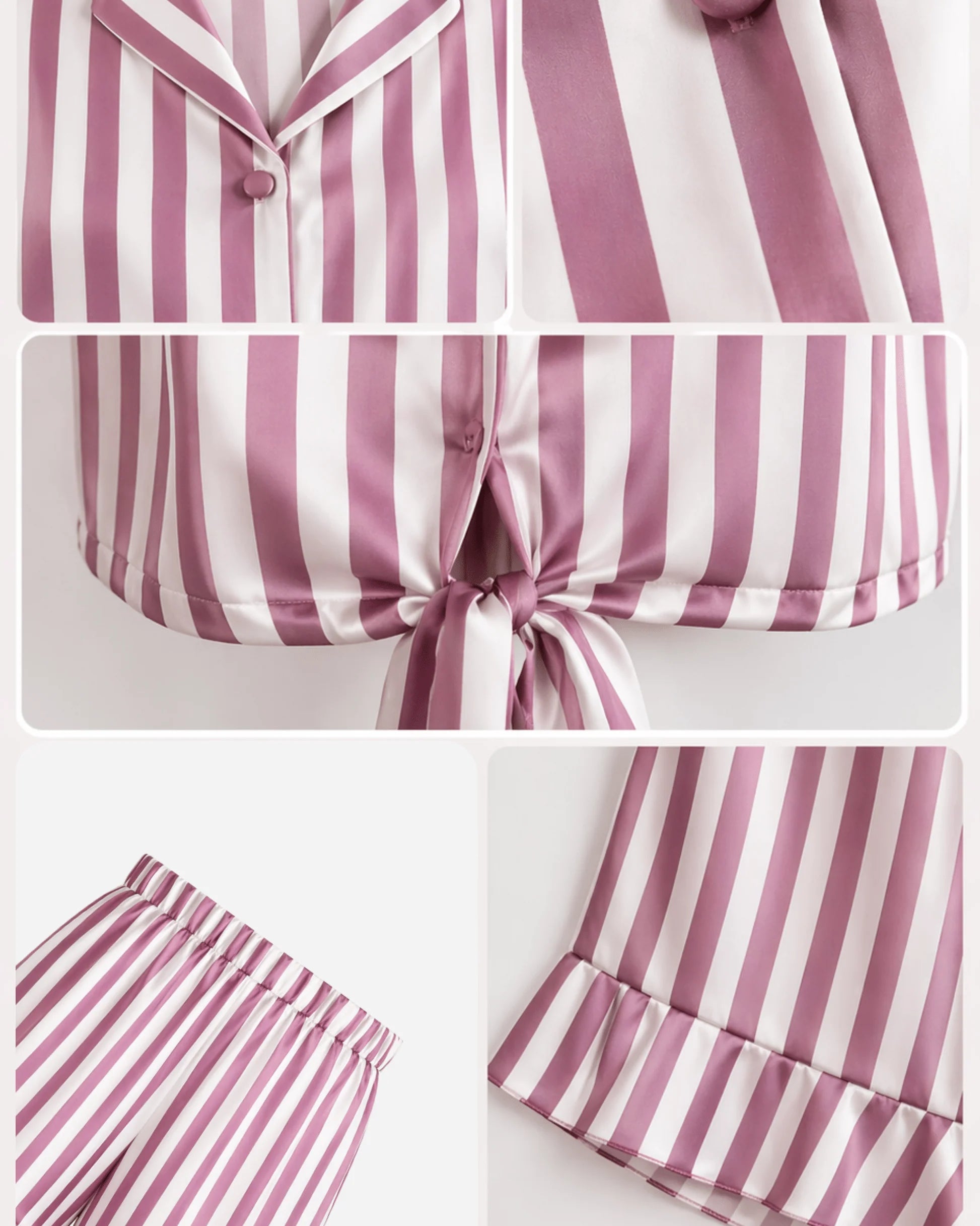 ENSEMBLE PYJAMA SATIN RAYÉ ROSE & BLANC SHORT VOLANTÉ - La Sprezzatura pyjamas