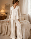 PYJAMA SATIN IVOIRE À MANCHES TRANSPARENTES – ENSEMBLE 2 PIÈCES FEMME ÉLÉGANT - La Sprezzatura pyjamas