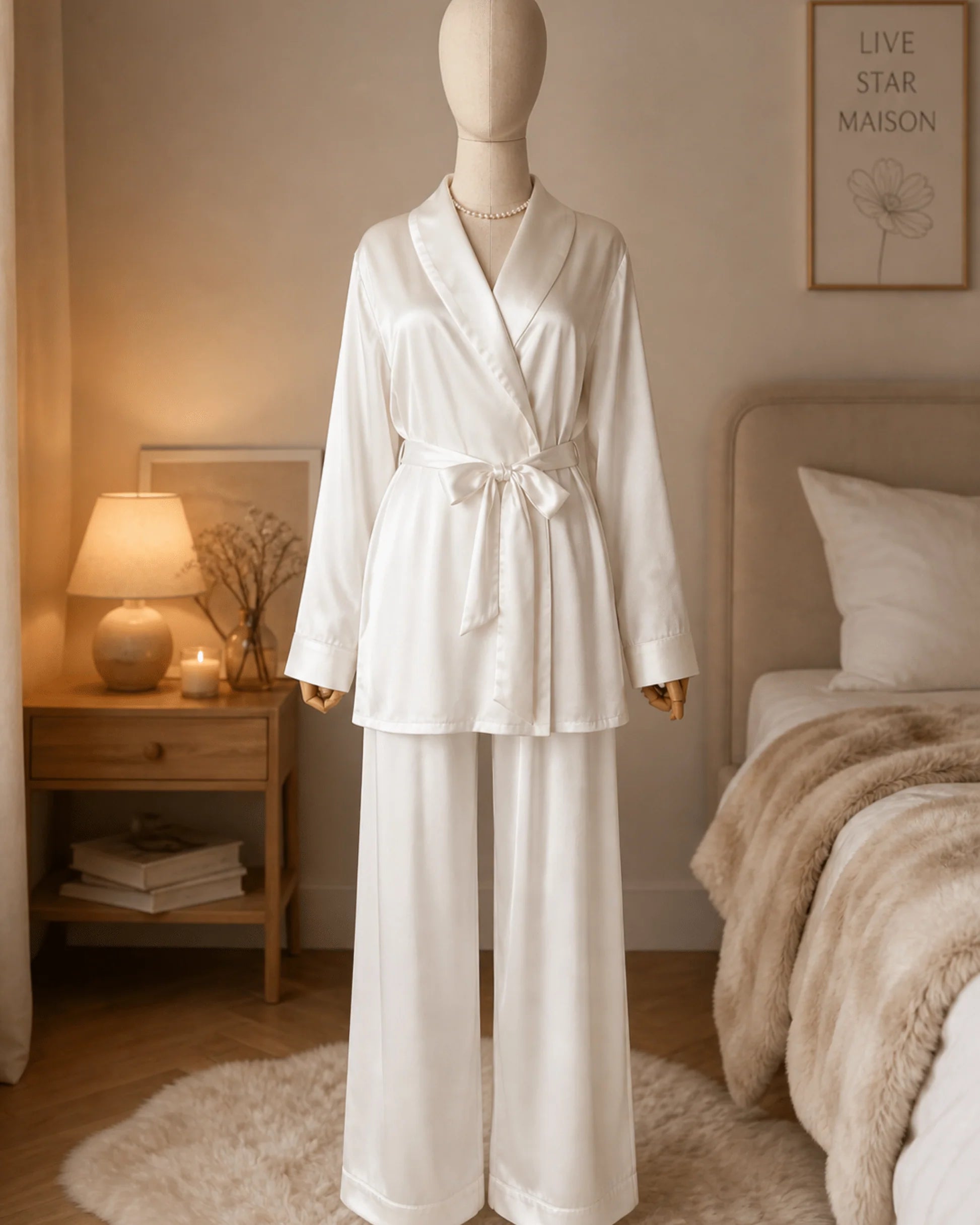 PYJAMA SATIN BLANC CACHE-CŒUR – ENSEMBLE 2 PIÈCES FEMME - La Sprezzatura pyjamas