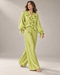 Pyjama Satin Jacquard à Volants – Vert Pistache - La Sprezzatura pyjamas