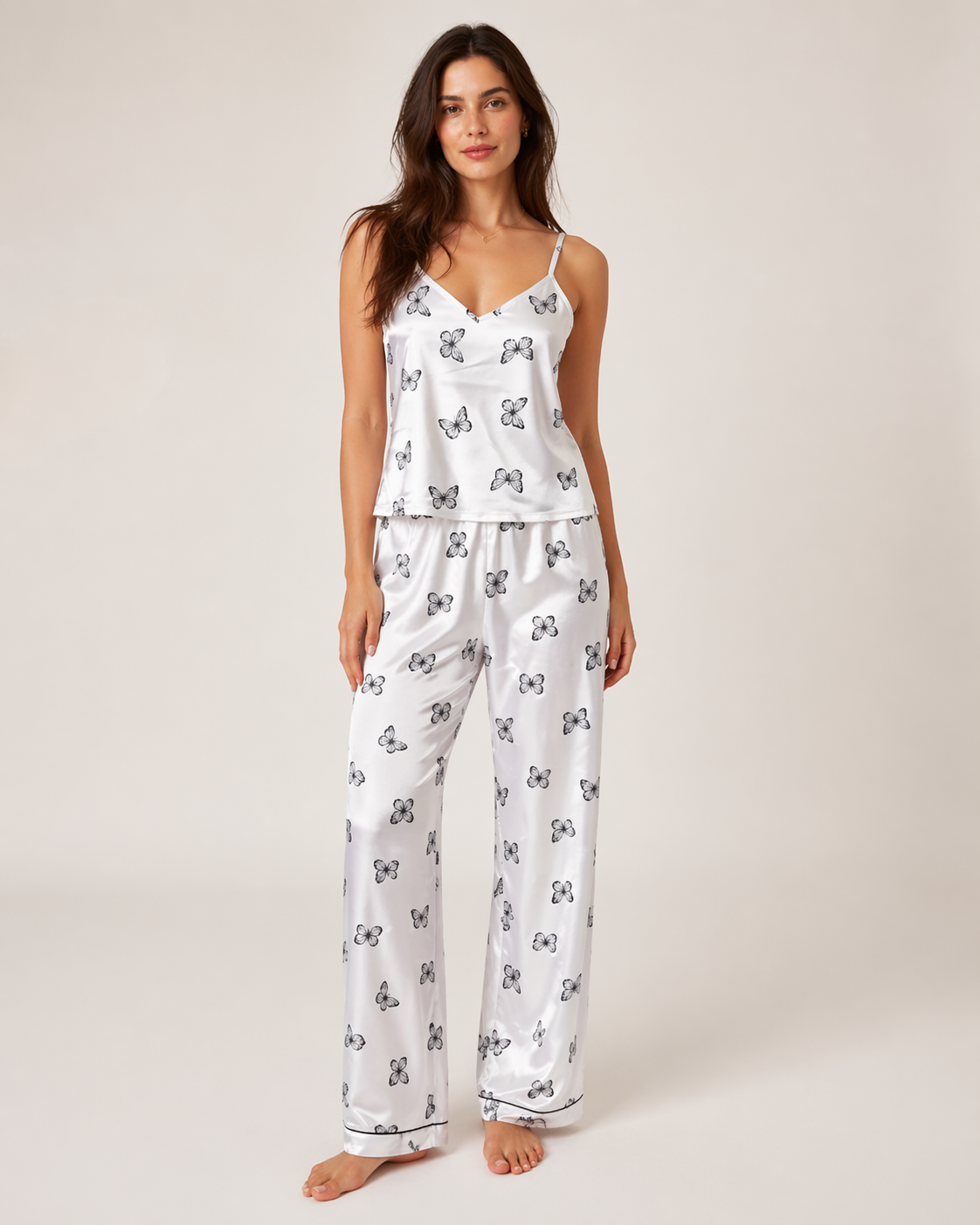 PYJAMA SATIN BLANC IMPRIMÉ PAPILLONS
