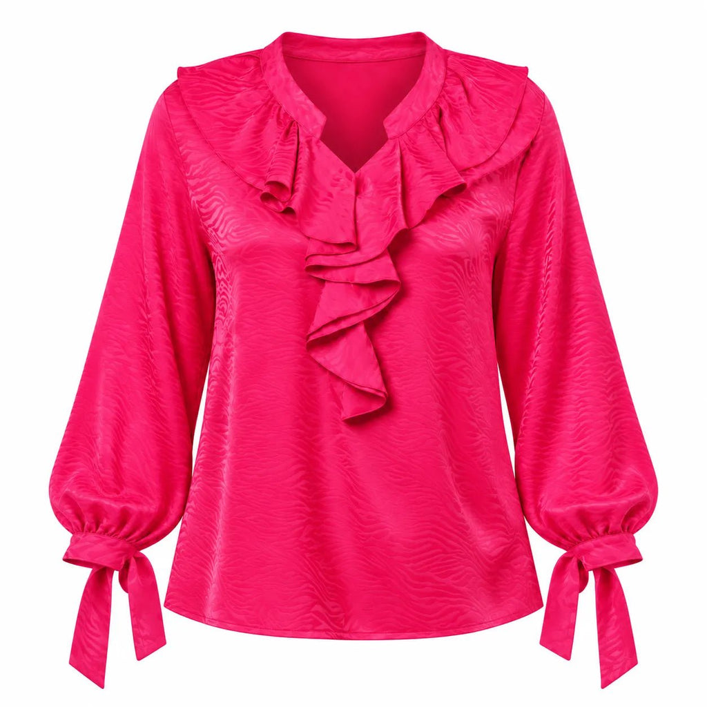 Pyjama Satin Jacquard Fuchsia à Volants – Palazzo - La Sprezzatura pyjamas