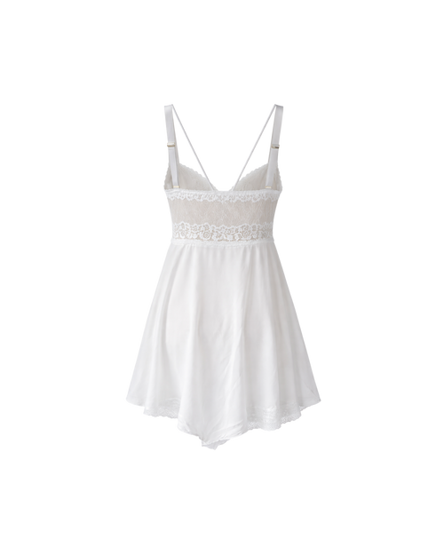 NUISETTE BLANCHE DENTELLE & STRING – MATIÈRE STRETCH
