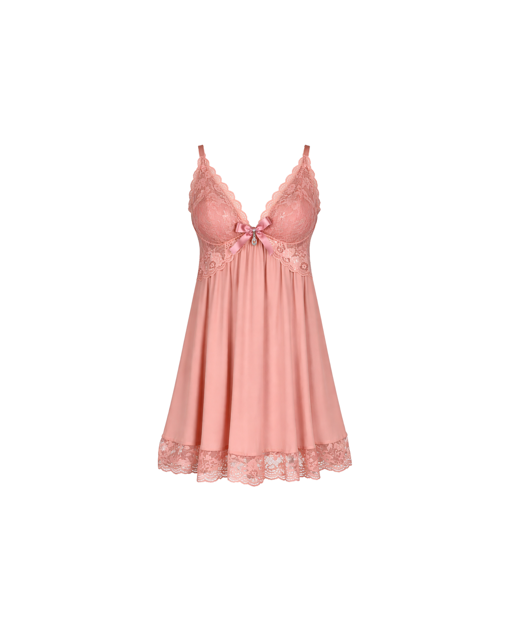 ENSEMBLE NUISETTE SATIN ROSE POUDRÉ AVEC KIMONO & STRING DENTELLE