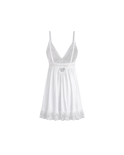 Ensemble Nuisette Blanche Dentelle 3 Pièces – Élégance Satinée & Féminité
