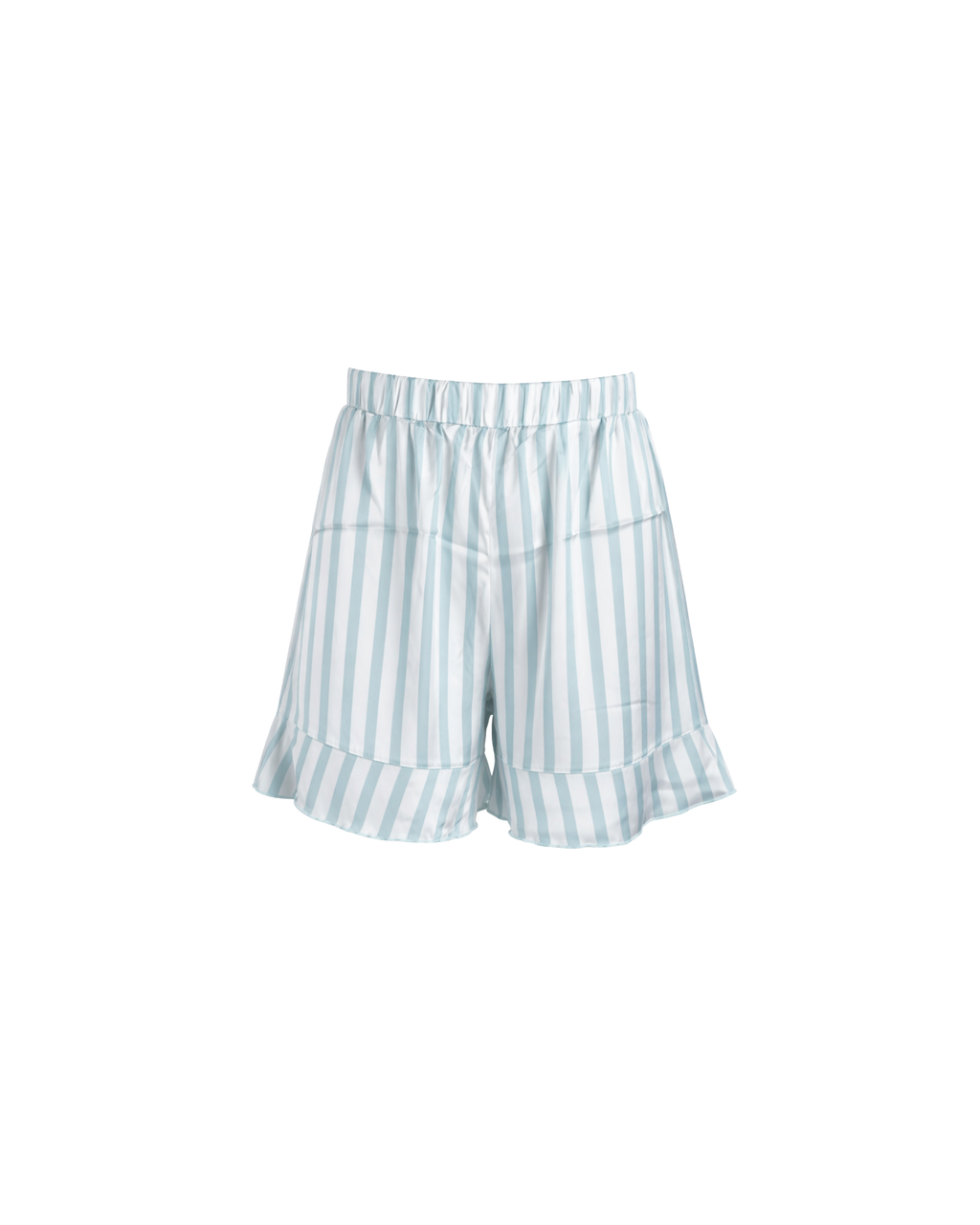 PYJAMA SATIN RAYÉ VERT D’EAU 2 PIÈCES – SHORT À VOLANTS