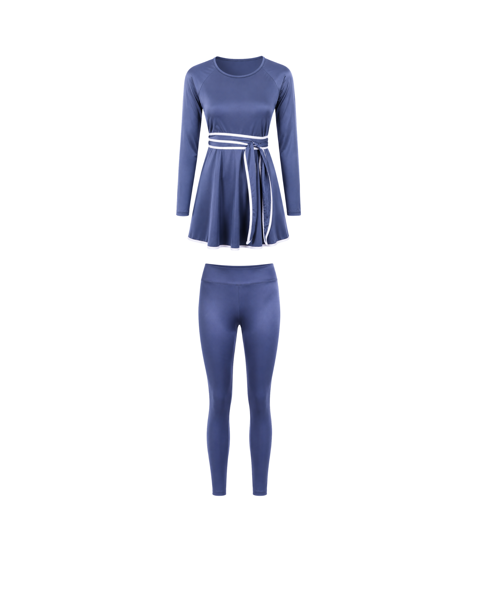 BURKINI FEMME BLEU CIEL ÉLÉGANT 3 PIÈCES AVEC CEINTURE CONTRASTÉE