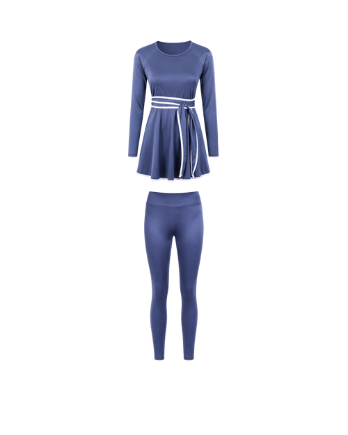 BURKINI FEMME BLEU CIEL ÉLÉGANT 3 PIÈCES AVEC CEINTURE CONTRASTÉE