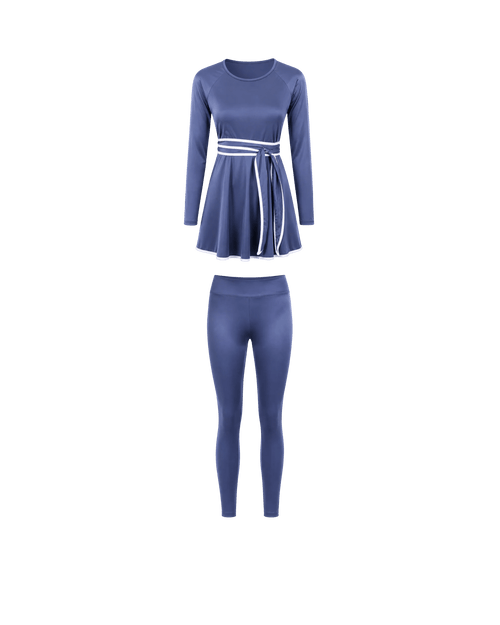 BURKINI FEMME BLEU CIEL ÉLÉGANT 3 PIÈCES AVEC CEINTURE CONTRASTÉE - La Sprezzatura pyjamas