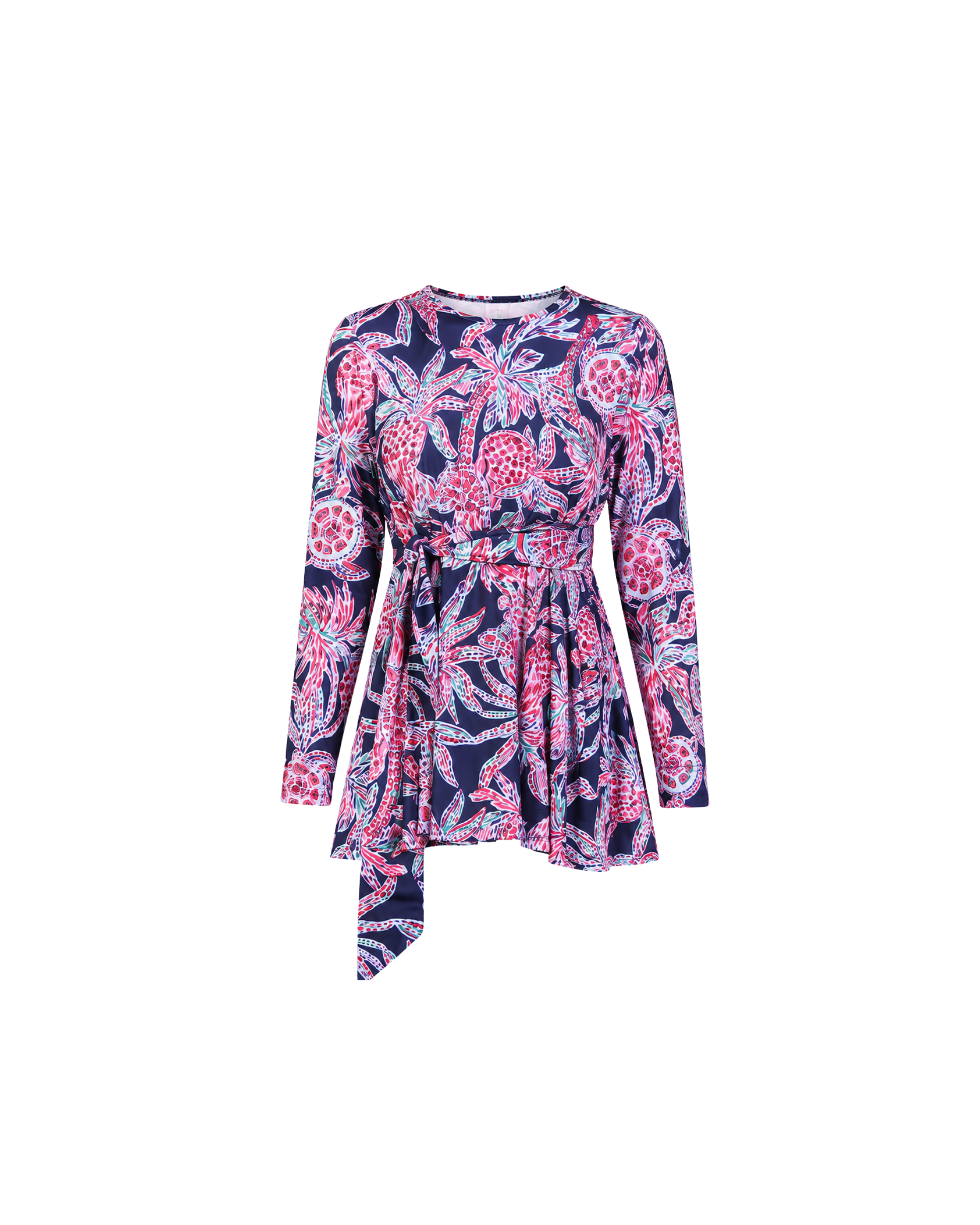 BURKINI FEMME BLEU MARINE IMPRIMÉ FLORAL ROSE 3 PIÈCES AVEC BONNET