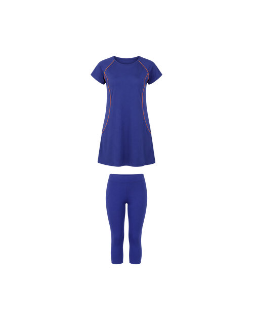 BURKINI FEMME BLEU MARINE 3 PIÈCES AVEC CEINTURE CONTRASTÉE