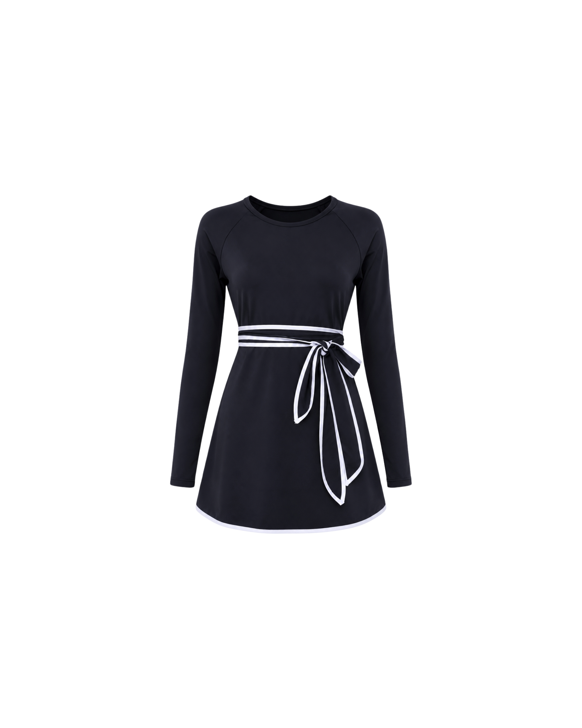 BURKINI FEMME NOIR ÉLÉGANT 3 PIÈCES AVEC CEINTURE CONTRASTÉE