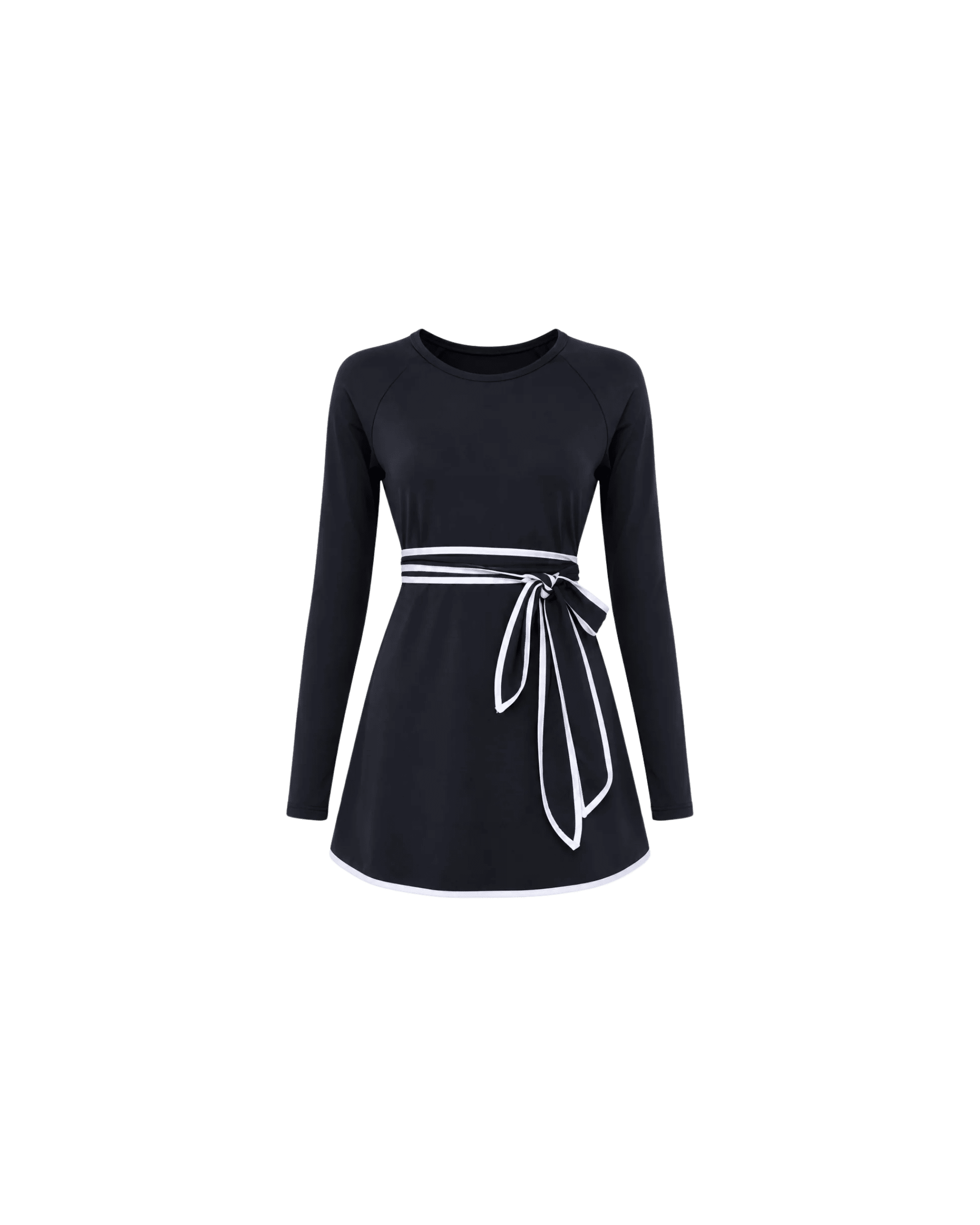 BURKINI FEMME NOIR ÉLÉGANT 3 PIÈCES AVEC CEINTURE CONTRASTÉE - La Sprezzatura pyjamas