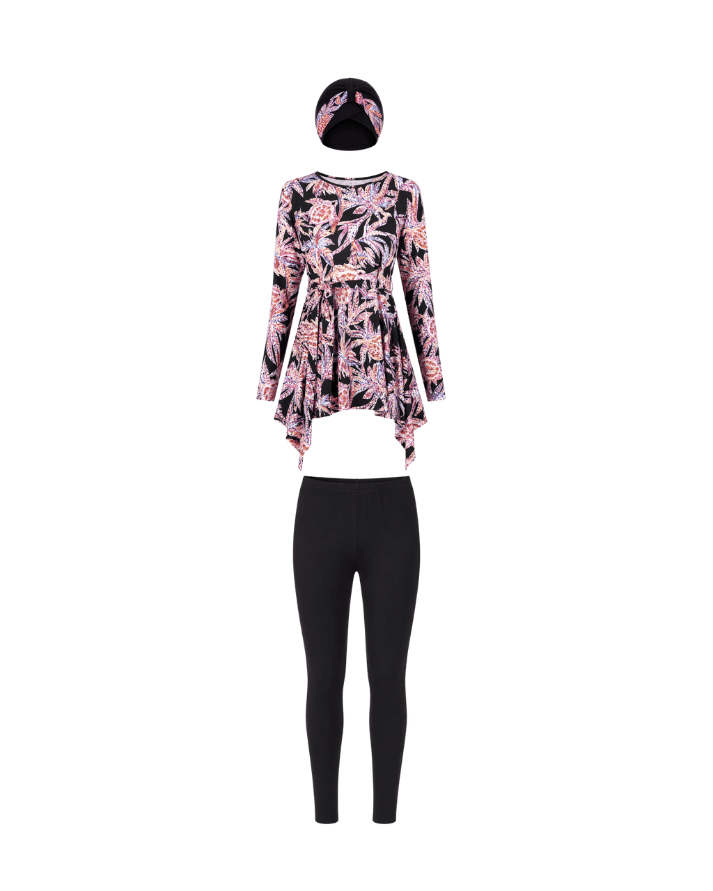 BURKINI FEMME NOIR IMPRIMÉ FLORAL ROSE 3 PIÈCES AVEC BANDEAU - La Sprezzatura pyjamas