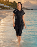 BURKINI NOIR FEMME 2 PIÈCES MANCHES COURTES