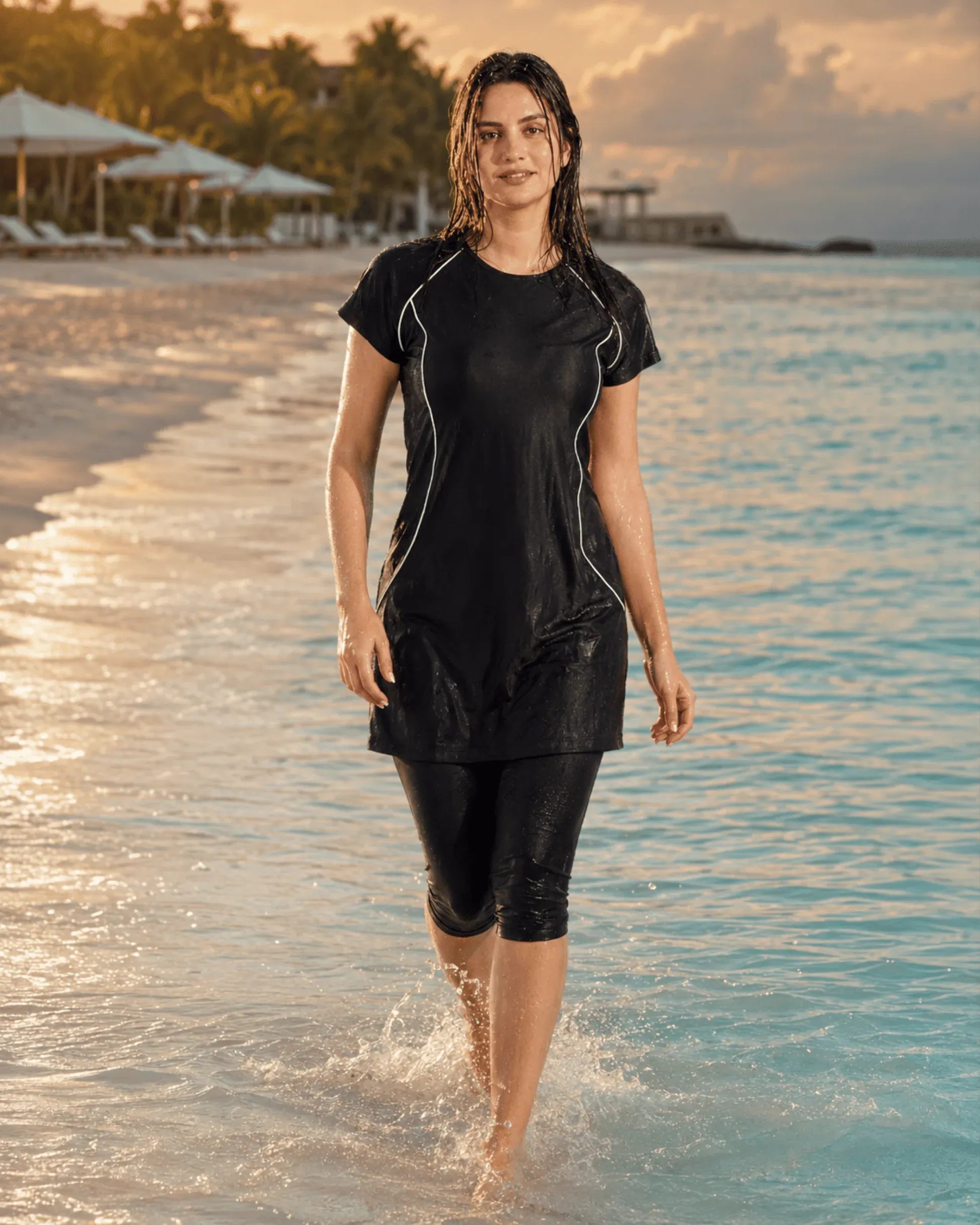 BURKINI NOIR FEMME 2 PIÈCES MANCHES COURTES - La Sprezzatura pyjamas