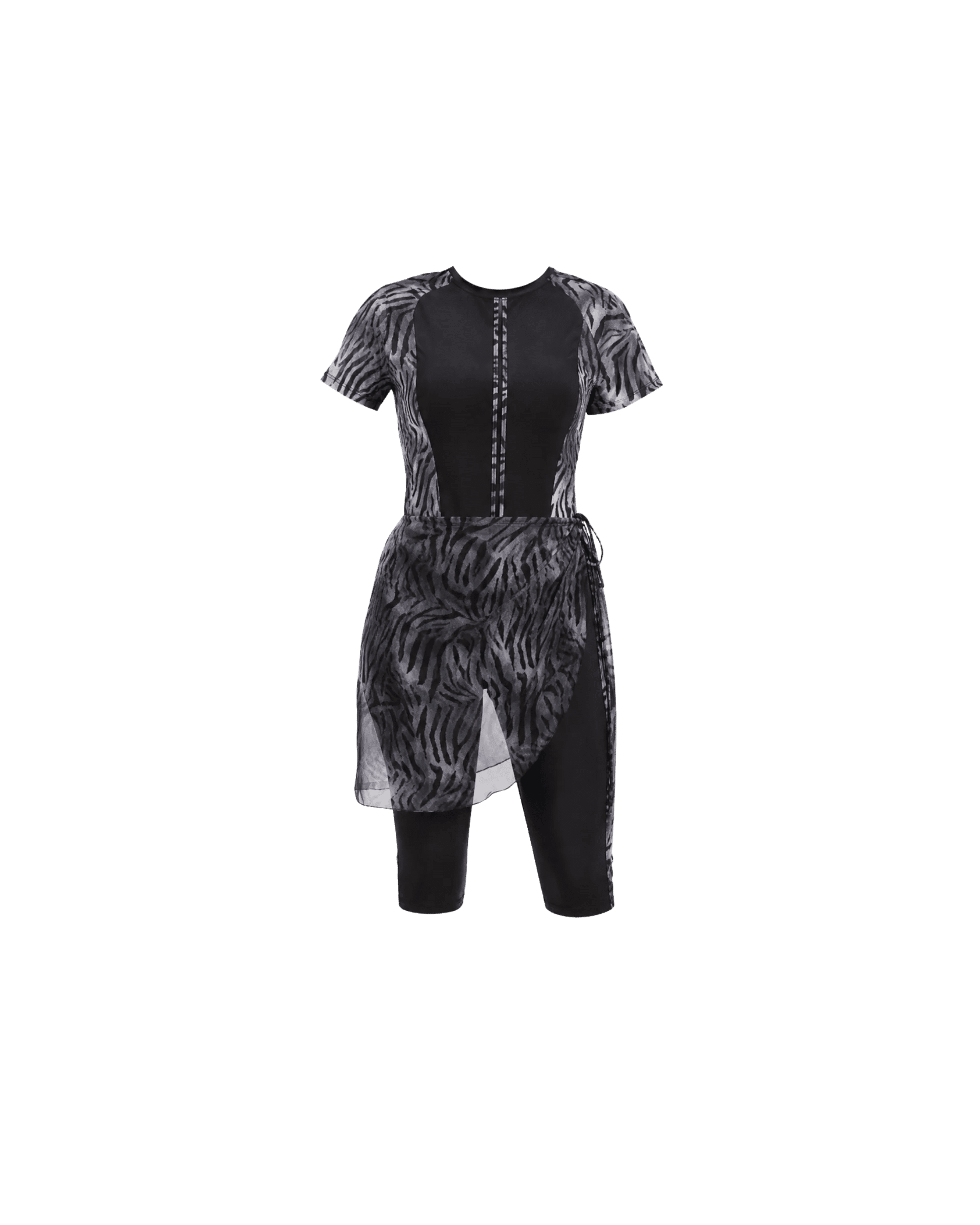BURKINI FEMME NOIR IMPRIMÉ ZÈBRE ET CACHE-MAILLOT ASSORTI - La Sprezzatura pyjamas