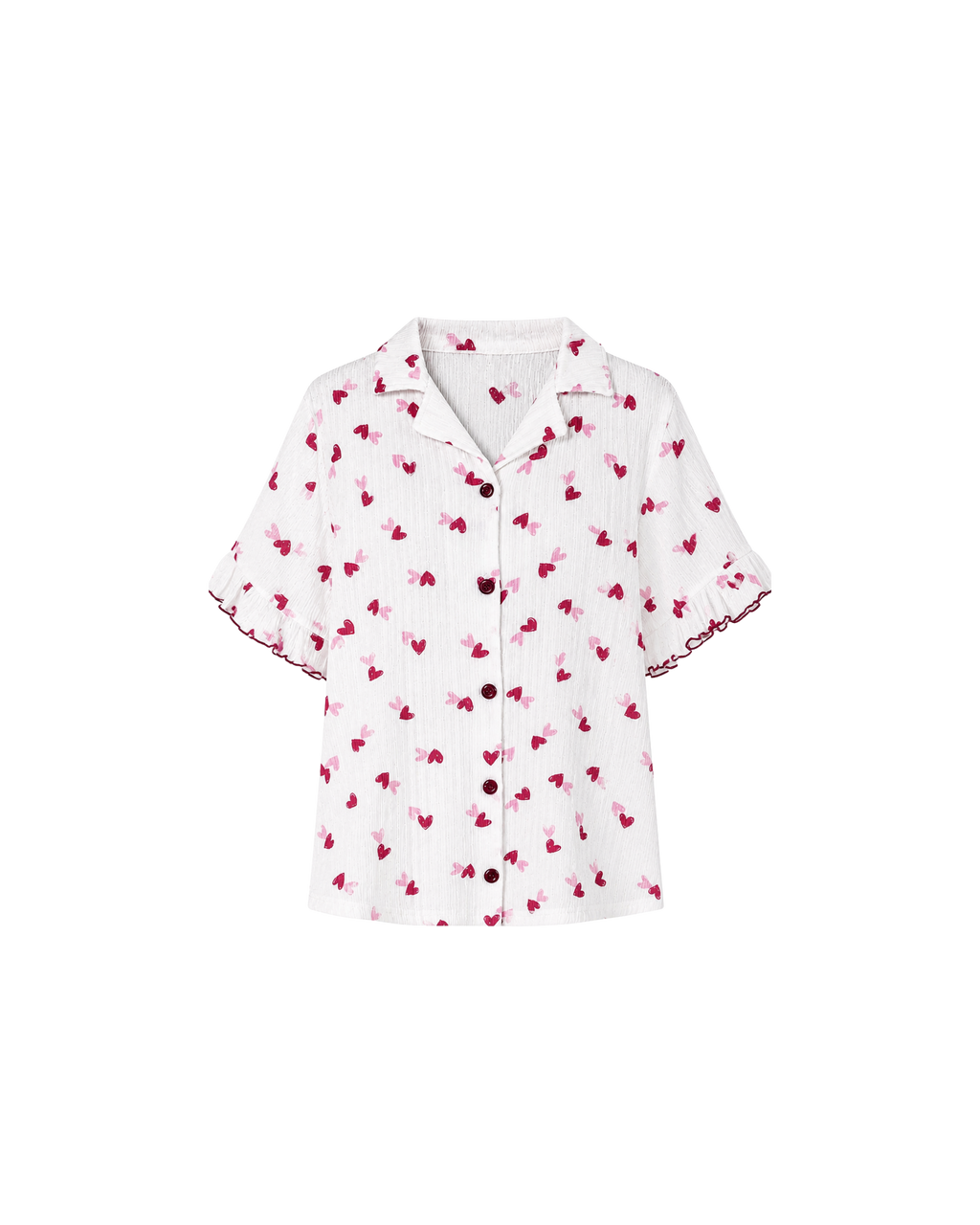 Pyjama Blanc 2 Pièces — Imprimé Cœurs Rose & Fuchsia