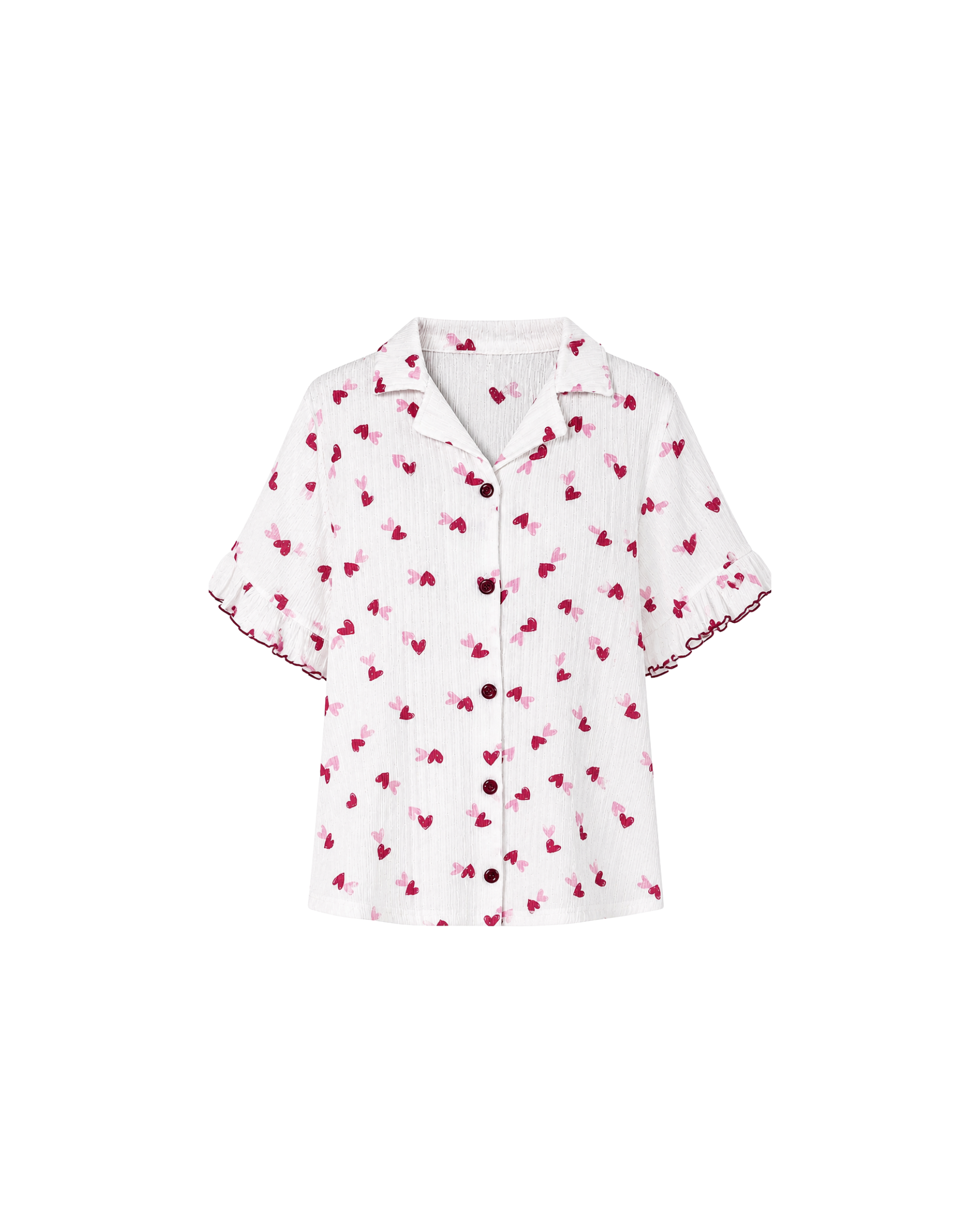 Pyjama Blanc 2 Pièces — Imprimé Cœurs Rose & Fuchsia