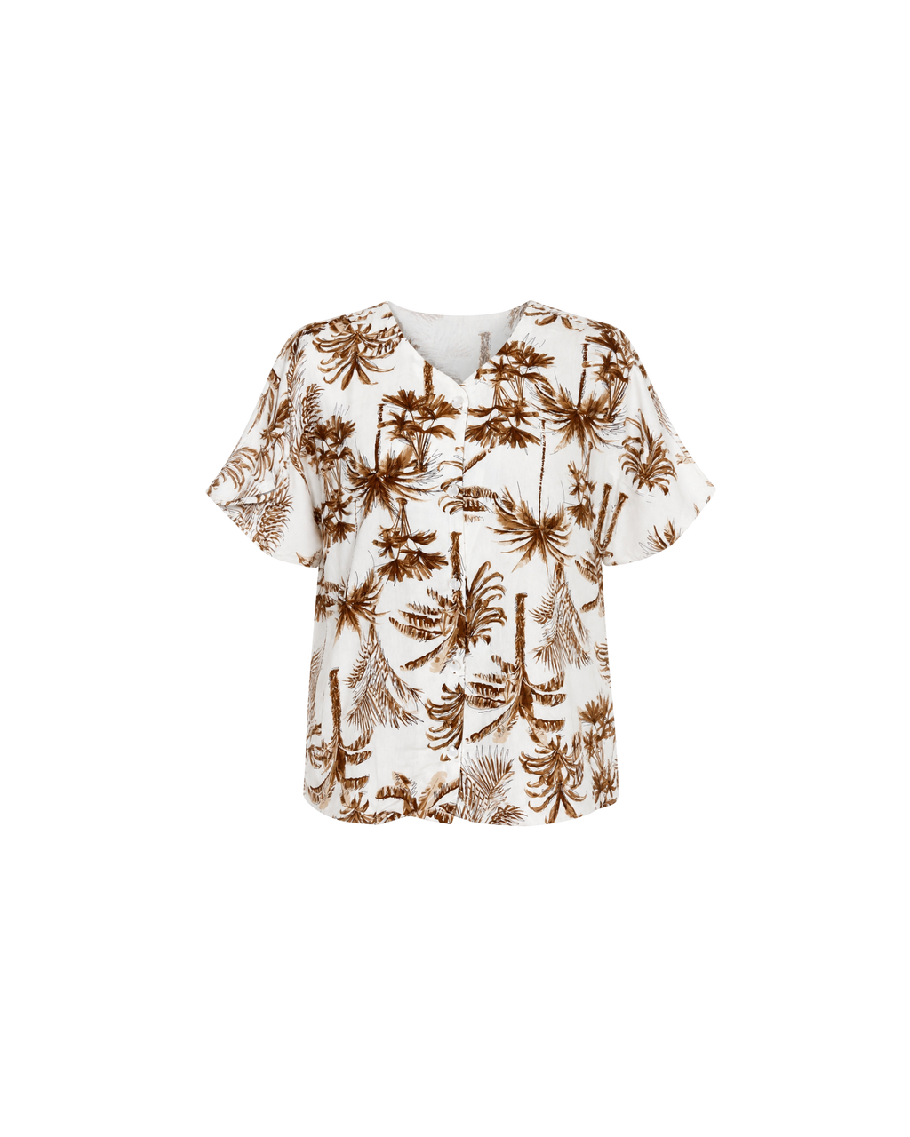 Pyjama Blanc 2 Pièces — Imprimé Palmiers Caramel
