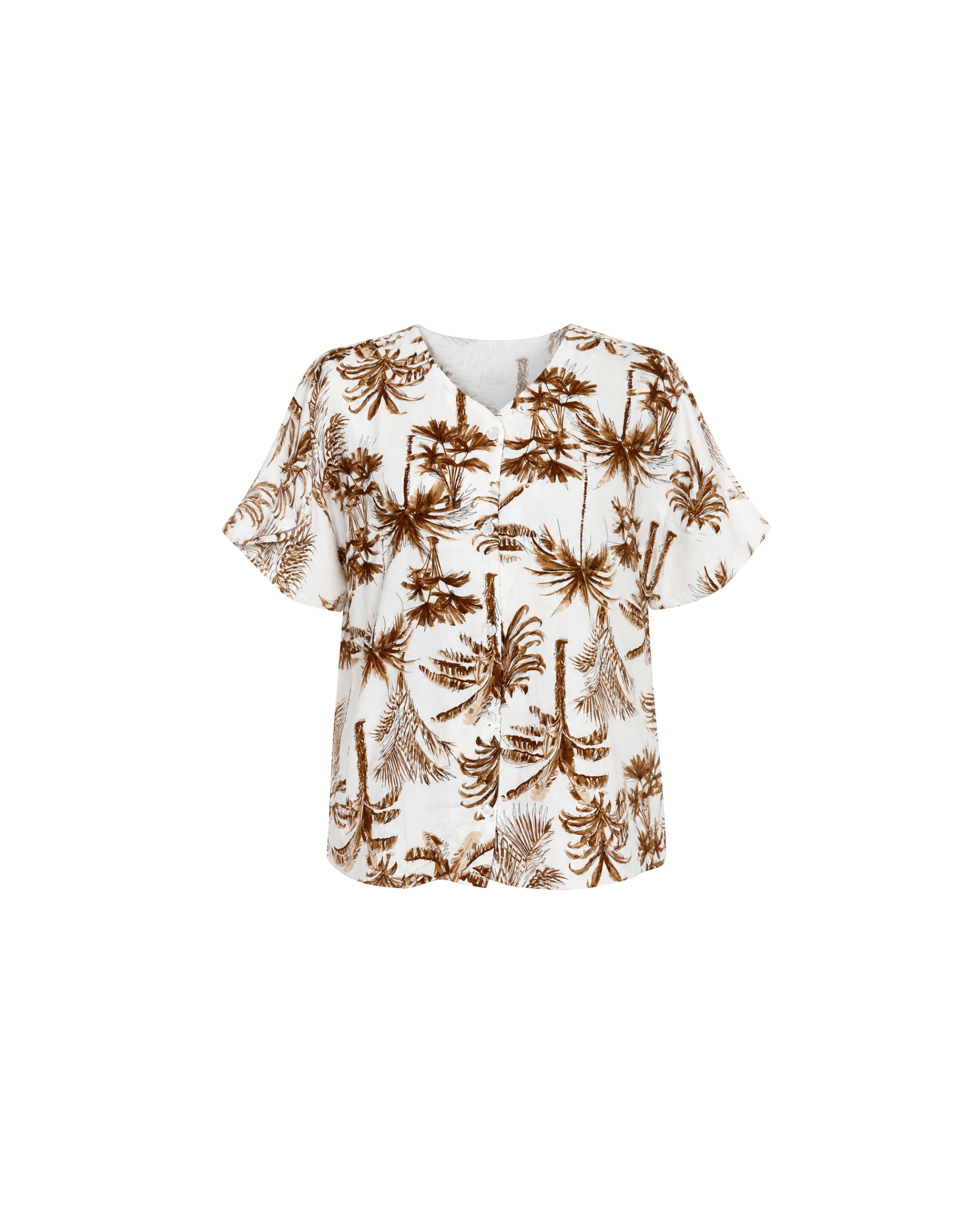 Pyjama Blanc 2 Pièces — Imprimé Palmiers Caramel