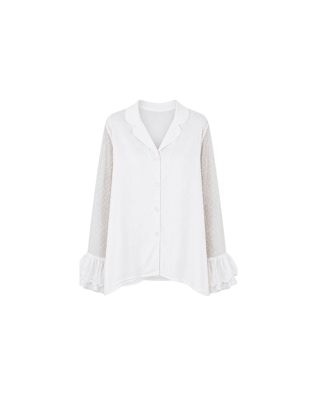 Pyjama Satin Blanc 2 Pièces — Chemise Transparente & Pantalon Volants - La Sprezzatura pyjamas