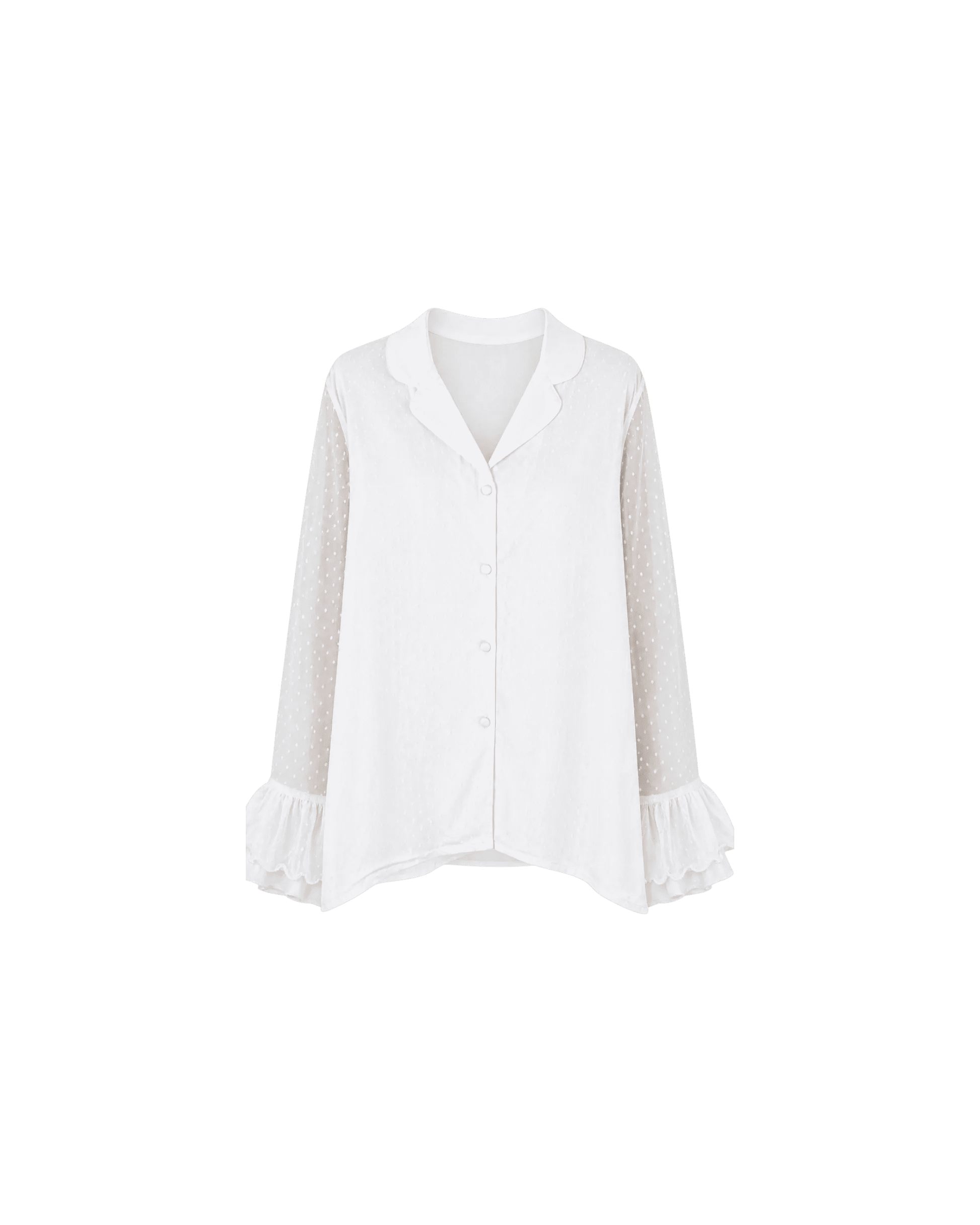 Pyjama Satin Blanc 2 Pièces — Chemise Transparente & Pantalon Volants - La Sprezzatura pyjamas