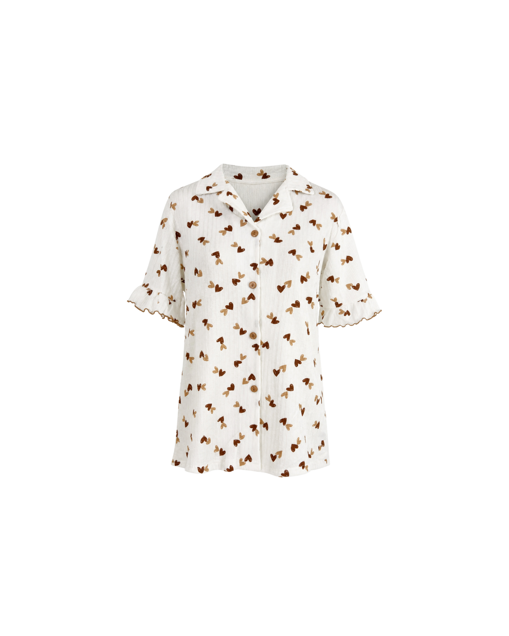 Pyjama Blanc 2 Pièces — Imprimé Cœurs Chocolat