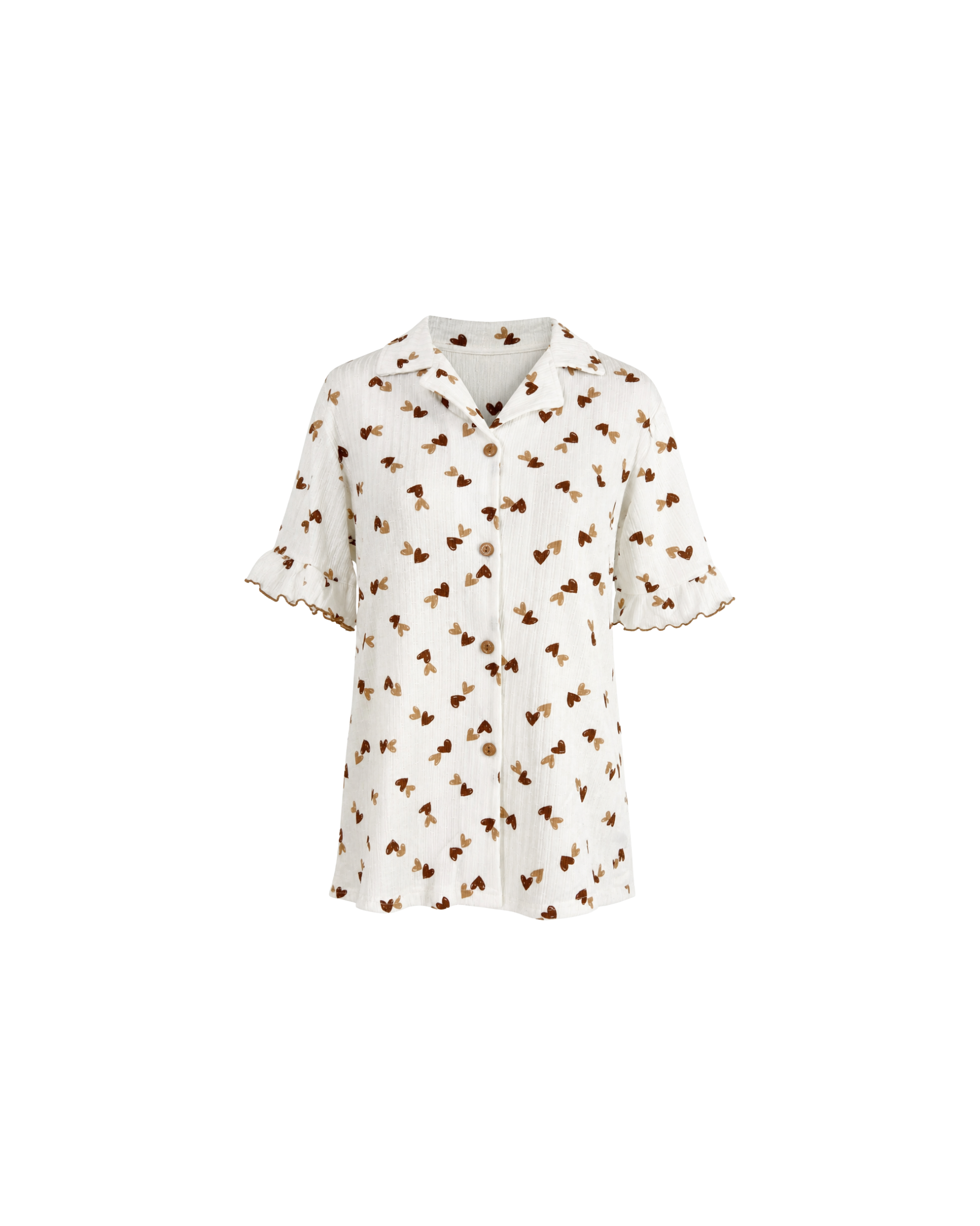 Pyjama Blanc 2 Pièces — Imprimé Cœurs Chocolat