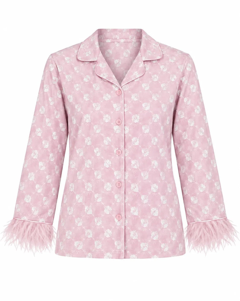 Pyjama Femme Rose Fleuri à Plumes – Ensemble 2 Pièces - La Sprezzatura pyjamas