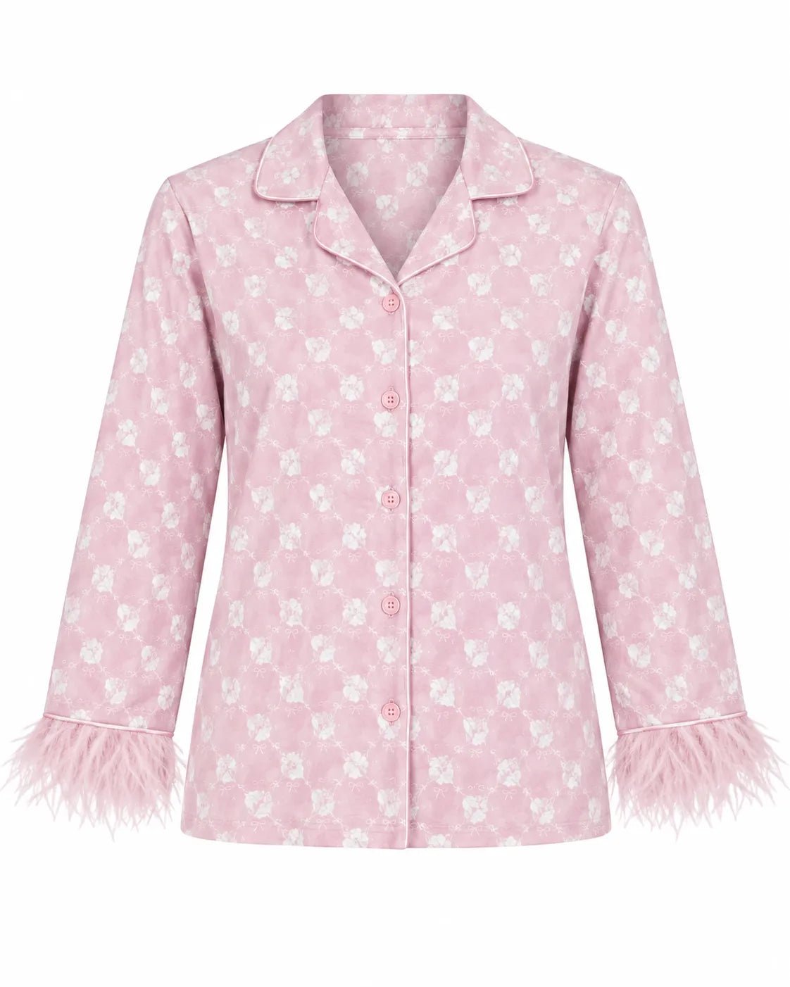 Pyjama Femme Rose Fleuri à Plumes – Ensemble 2 Pièces - La Sprezzatura pyjamas