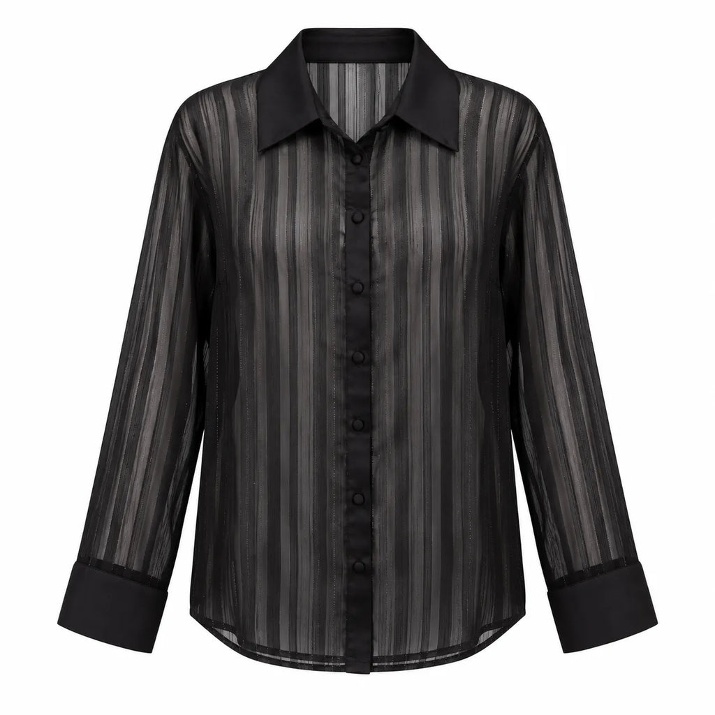 Pyjama Femme Noir Satin – Chemise Transparente & Pantalon Large - La Sprezzatura pyjamas