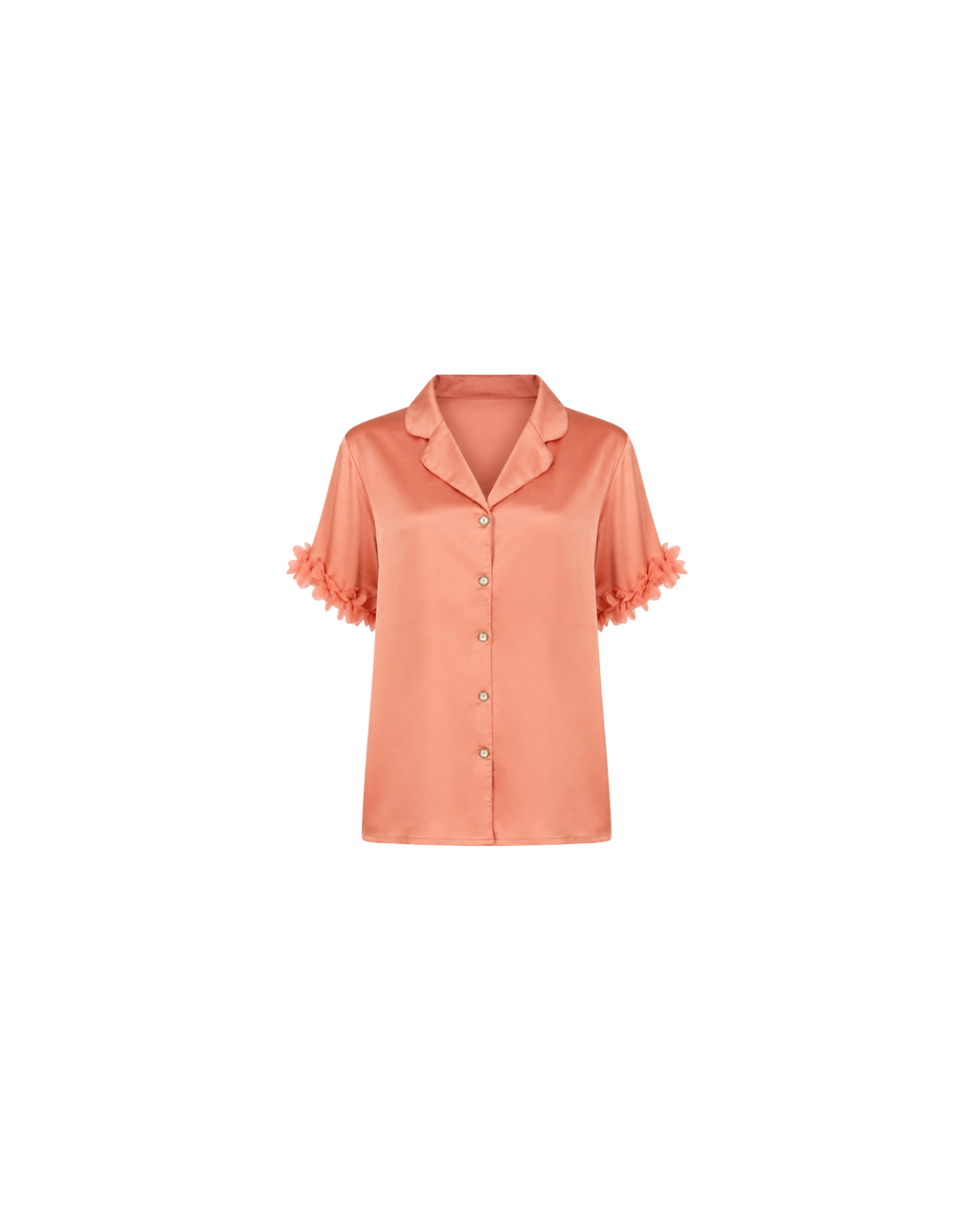 Pyjama Satin Saumon Femme – Ensemble Satiné Fluide à Détails Floraux