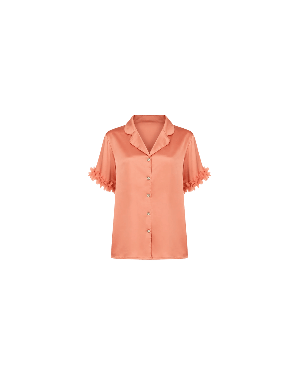 Pyjama Satin Saumon Femme – Ensemble Satiné Fluide à Détails Floraux - La Sprezzatura pyjamas