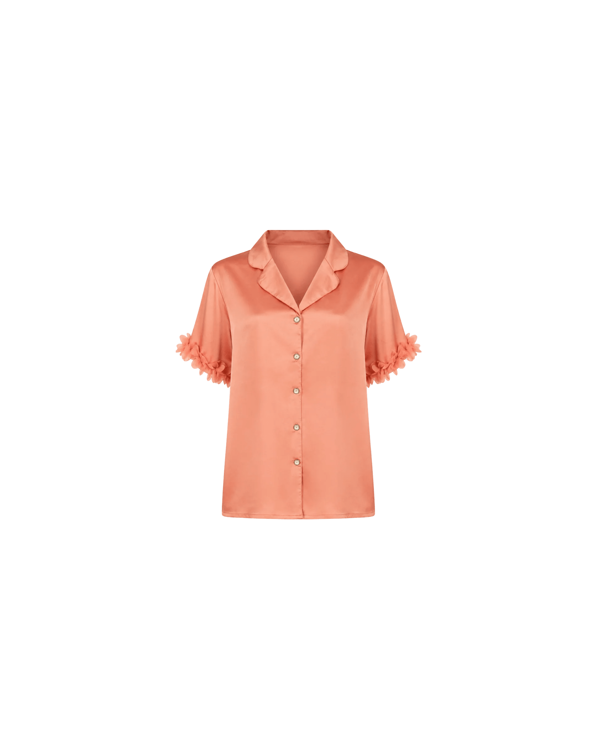 Pyjama Satin Saumon Femme – Ensemble Satiné Fluide à Détails Floraux - La Sprezzatura pyjamas