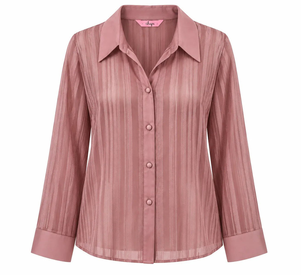 Pyjama Femme Rose Satin – Chemise Rayée Transparente & Pantalon Large - La Sprezzatura pyjamas