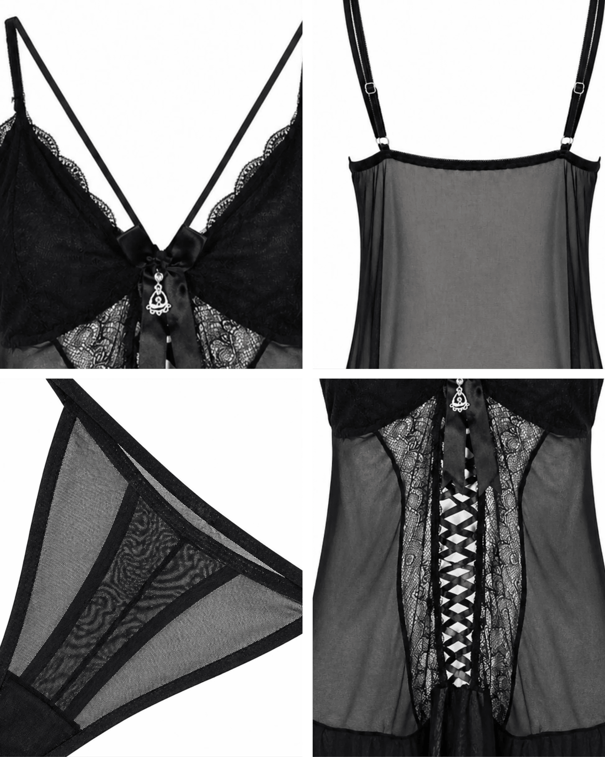 Nuisette Noire Dentelle & Voile — Corset Lacets & String Assorti - La Sprezzatura pyjamas