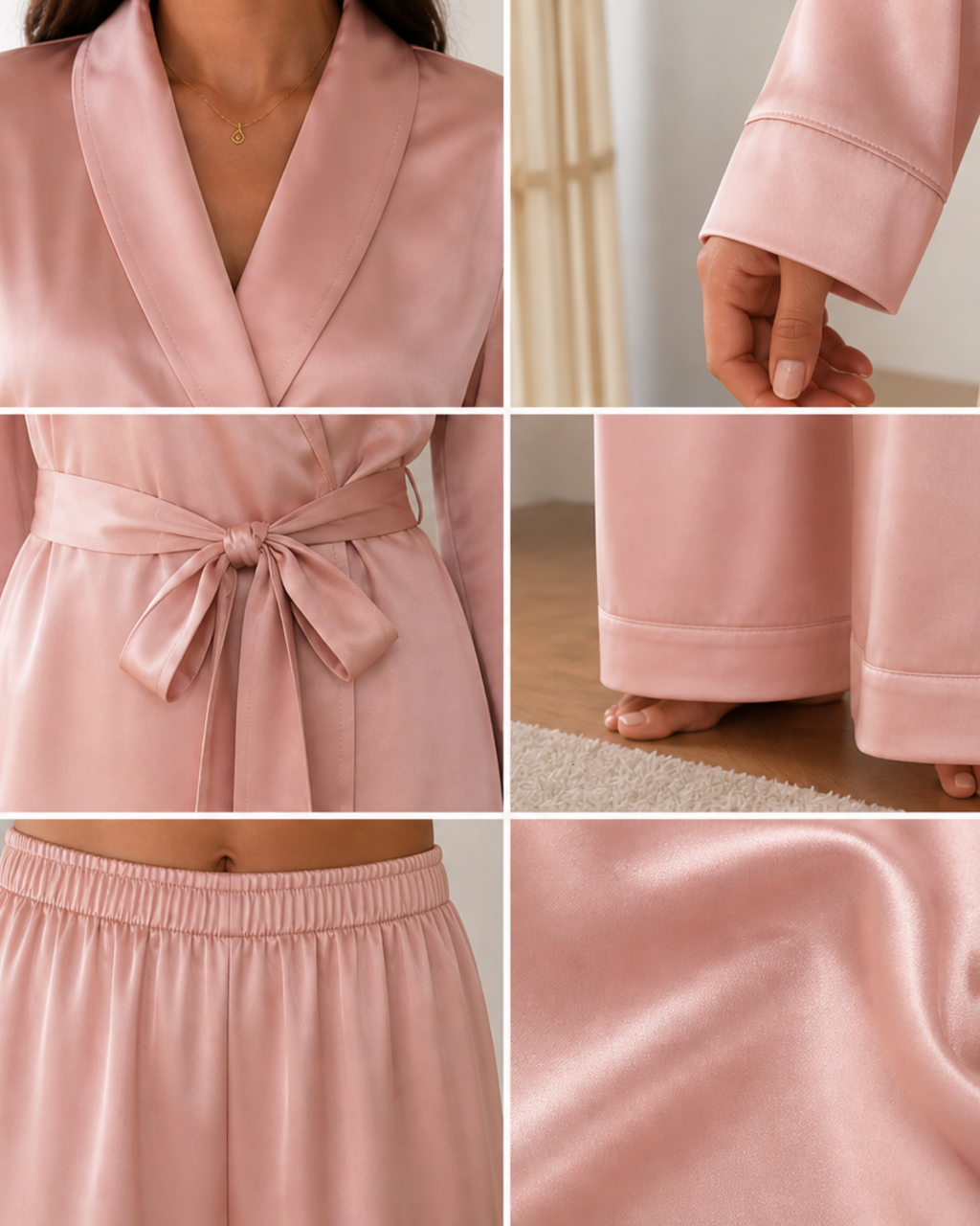 Pyjama Satin Saumon Femme – Ensemble 2 Pièces