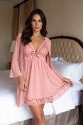 Ensemble 3 Pièces Nuisette, Kimono et String – Rose Poudré - La Sprezzatura pyjamas