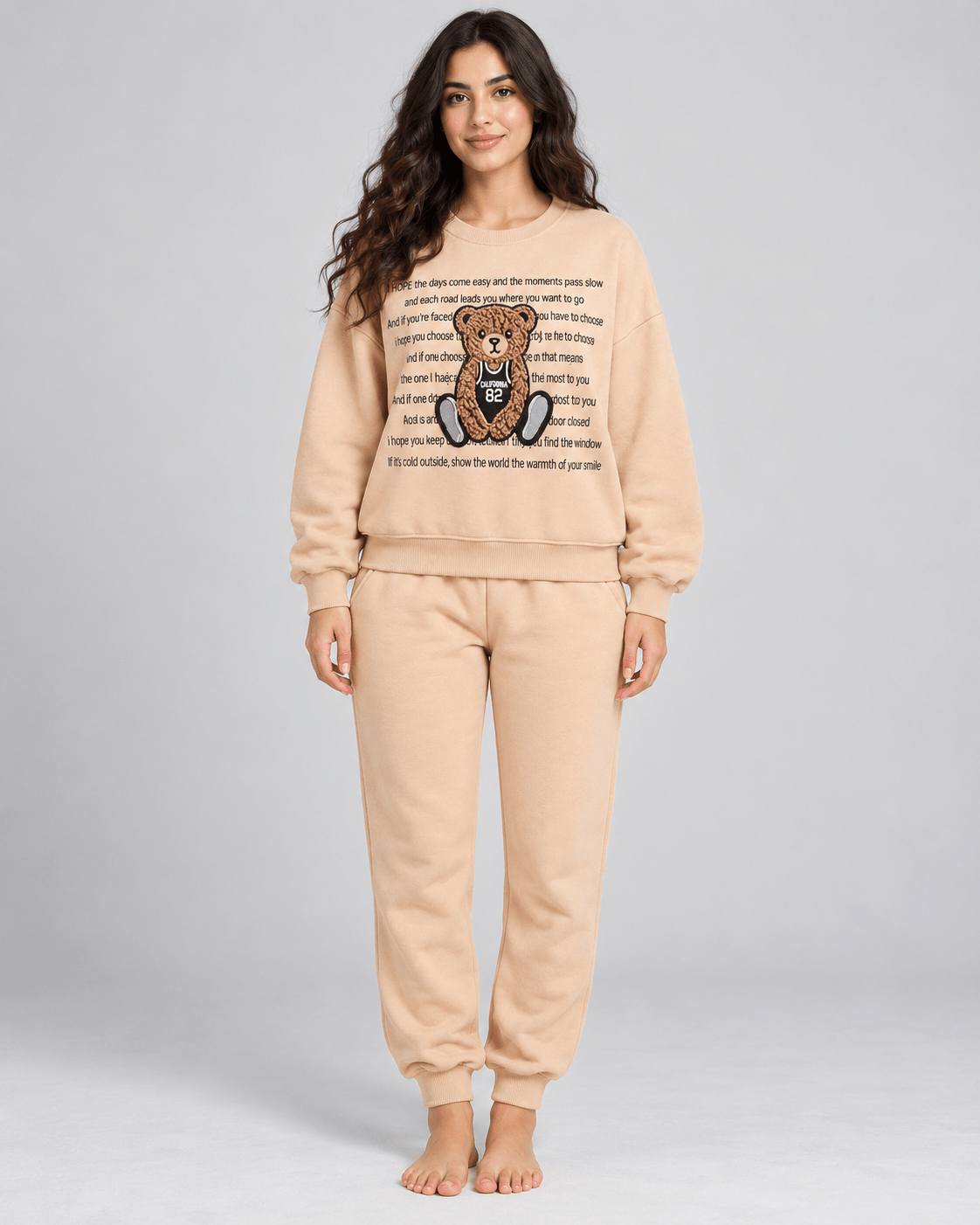 Ensemble Jogging Femme Beige Teddy California 82 - La Sprezzatura pyjamas